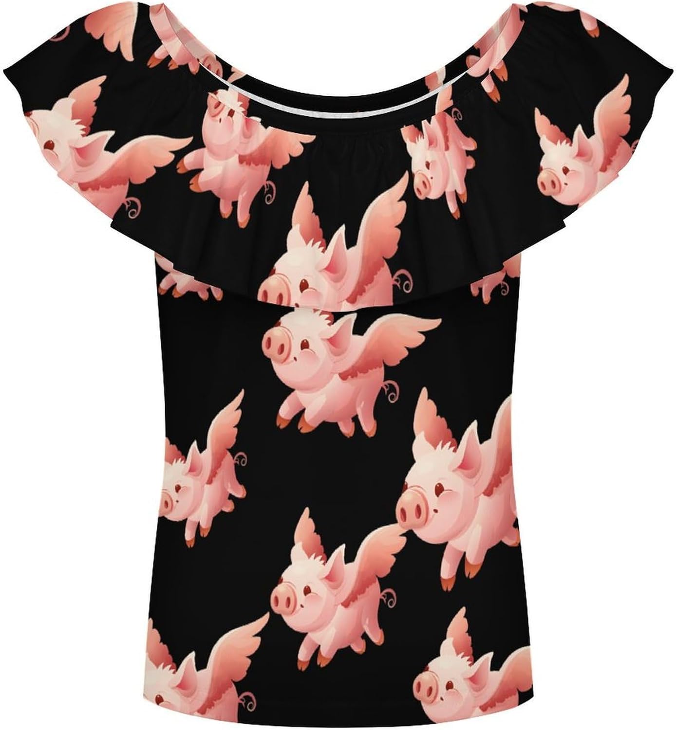 Flying Pigs Girls T-Shirts Top Ruffle Short Sleeve Blouse Casual Graphic Tees