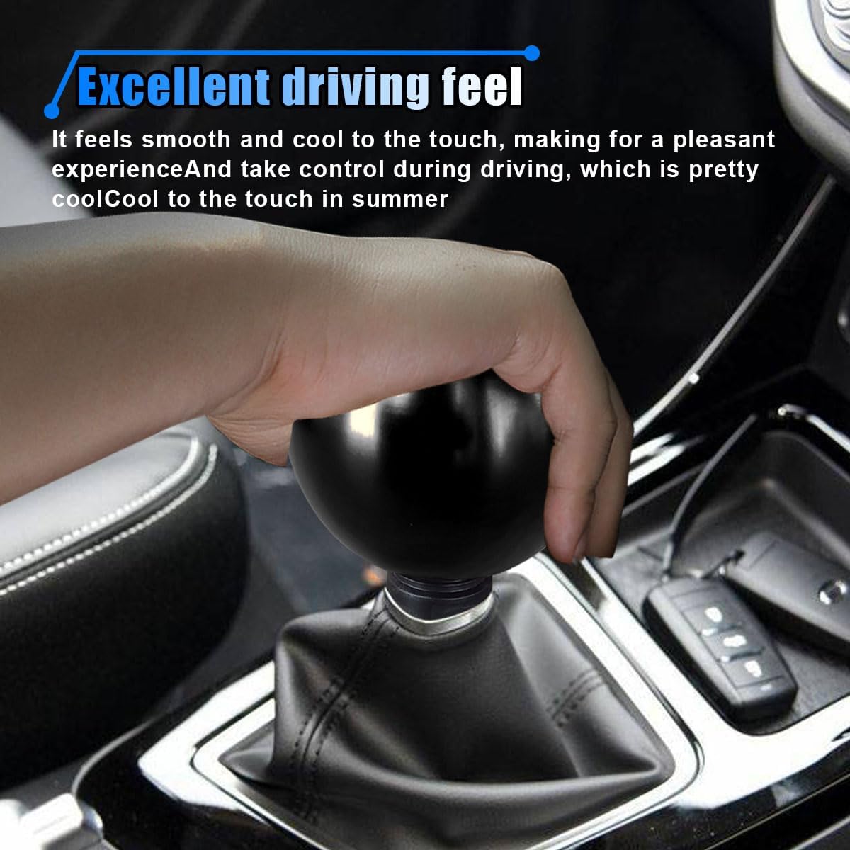 BDZMC Round Ball Car Gear Shift Knob with 3 Adapters M8 M10 M12 (Black) | Aluminum Alloy Car Gear Shift Stick Head for Most Manual Vehicles