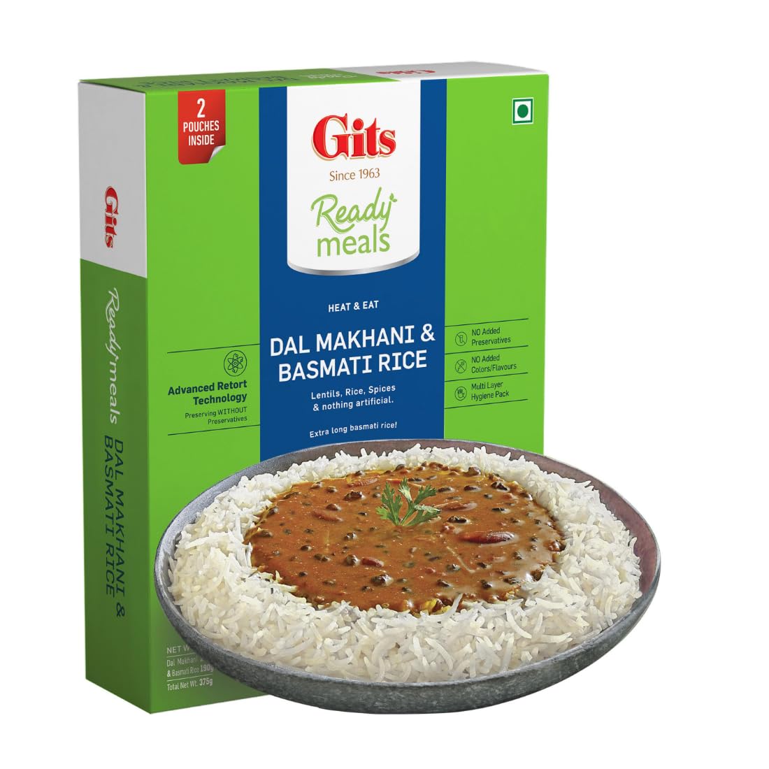 Gits Ready to Eat Basmati Rice + Dal Makhani Combo Indian Meal, Pure Veg Heat and Eat, 1125g (Pack of 3 X 375g Each) - Image 4 thumbnail