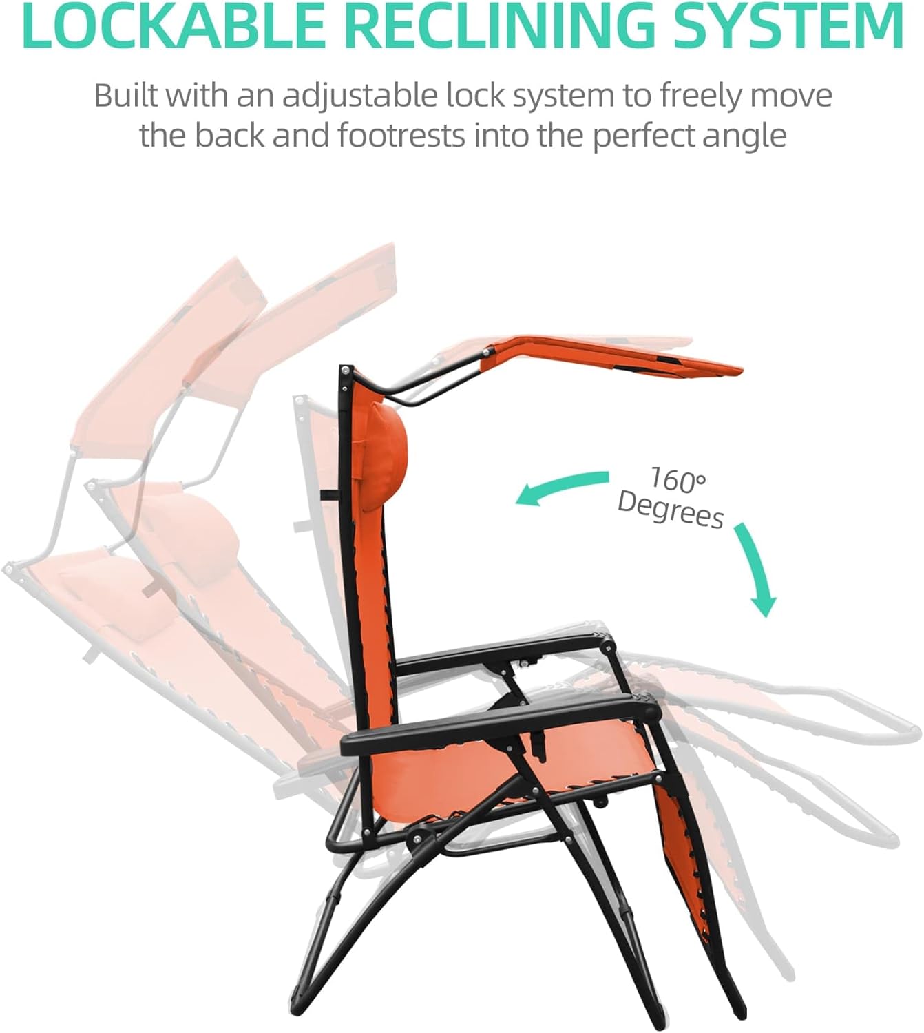 Jeco Oversized Zero Gravity Chair with Sunshade and Drink Tray, Orange