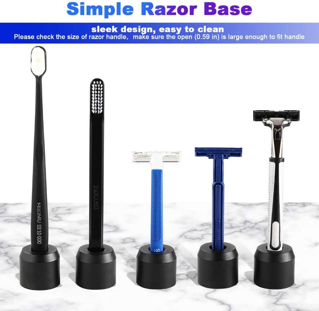 Caudblor 2Pcs Men's Shaving Safety Razor Stand, Premium Aluminum Alloy Matte Black Retro Double Edged Razor Holder for Men Women, Simple Small Long Handle DE Razor Base Tool, Cute Shaver Accessories