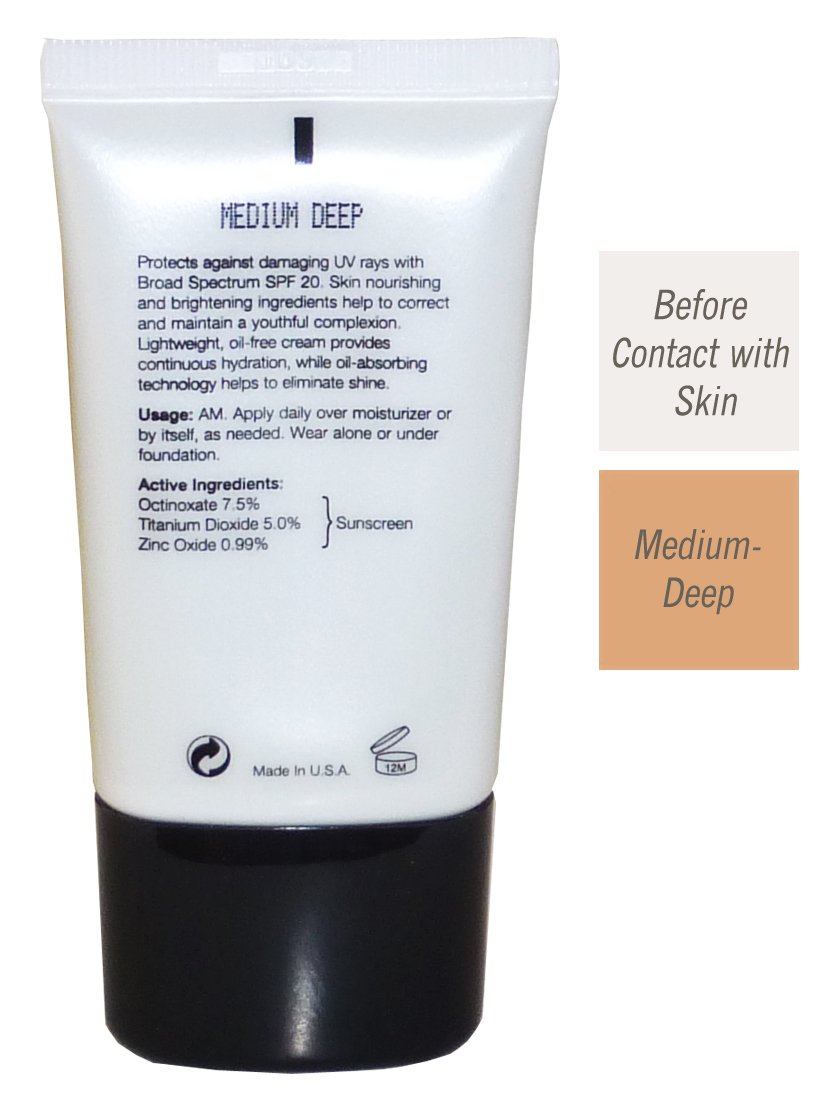 Florencia Brightening CC Cream with SPF 20 - Self-Adjusting, Oil-Free Lightweight Face Sunscreen - Medium Deep Tone - Diminishes Imperfections for a Natural Look, 1.1 oz