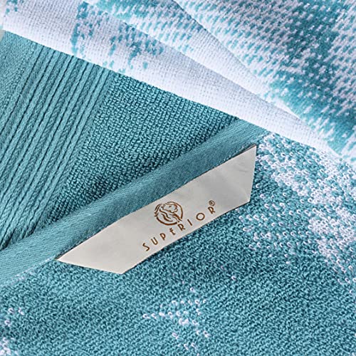 Superior Cotton Towel Set, Absorbent, Fast-Drying 10-Piece Towels, Bathroom Decor, Marble Solid Pattern, Includes 2 Bath, 4 Face, And 4 Hand Towels, Cyan #TOP4