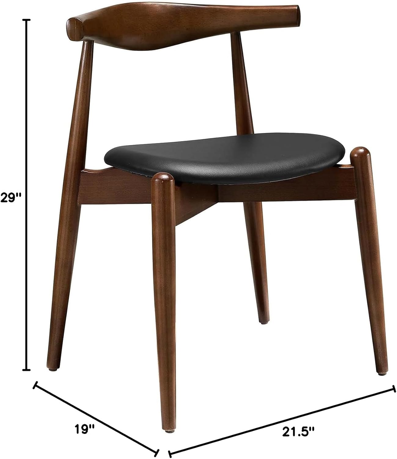 Modway Stalwart Beechwood Mid-Century Dining Chair With Faux Leather Seat in Dark Walnut Black