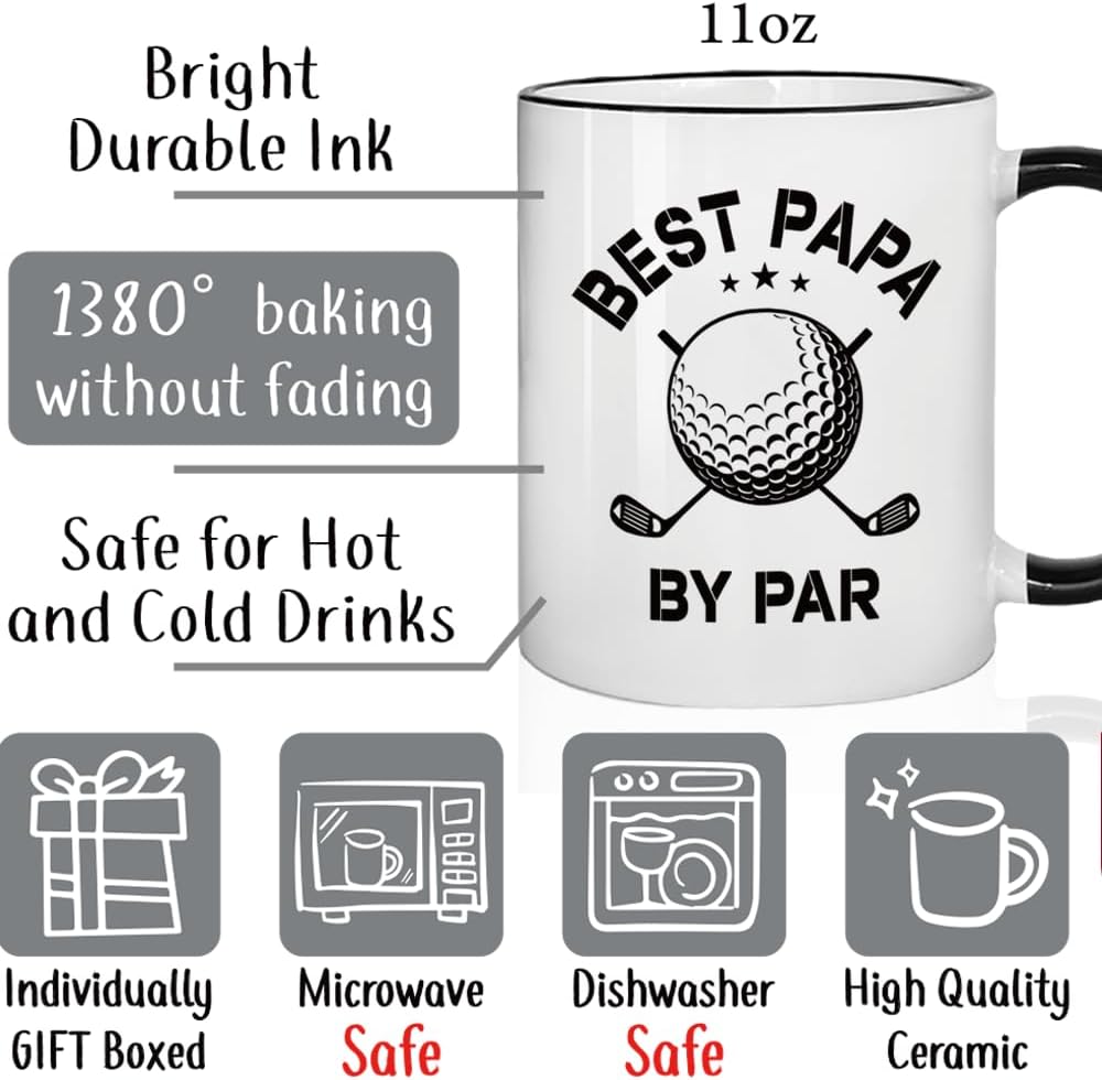 Father’s Day Golf Gifts for Dad - Best Papa by Par Coffee Mug 11oz, Golf Gift for Men, Gifts for Dad, Birthday Golfing Gift for Men Father Papa Pop
