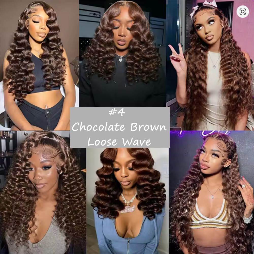 Creuost Human Hair Bundles #4 Chocolate Brown Color Loose Wave Soft and Silk Natural Brazilian Virgin Human Hair Extension For Woman 3 Bundles Total 300g 16 18 20 Inch - Image 2