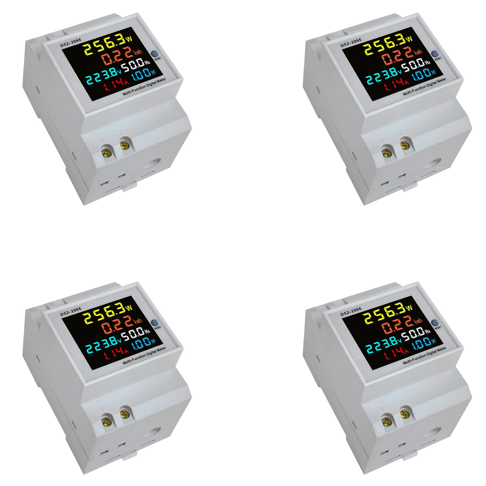 Jnchdghwa Grey 4X Din Rail Ac Monitor 6In1 40-300V 100A Voltage Current Power Factor Active Kwh Electric Frequency Meter