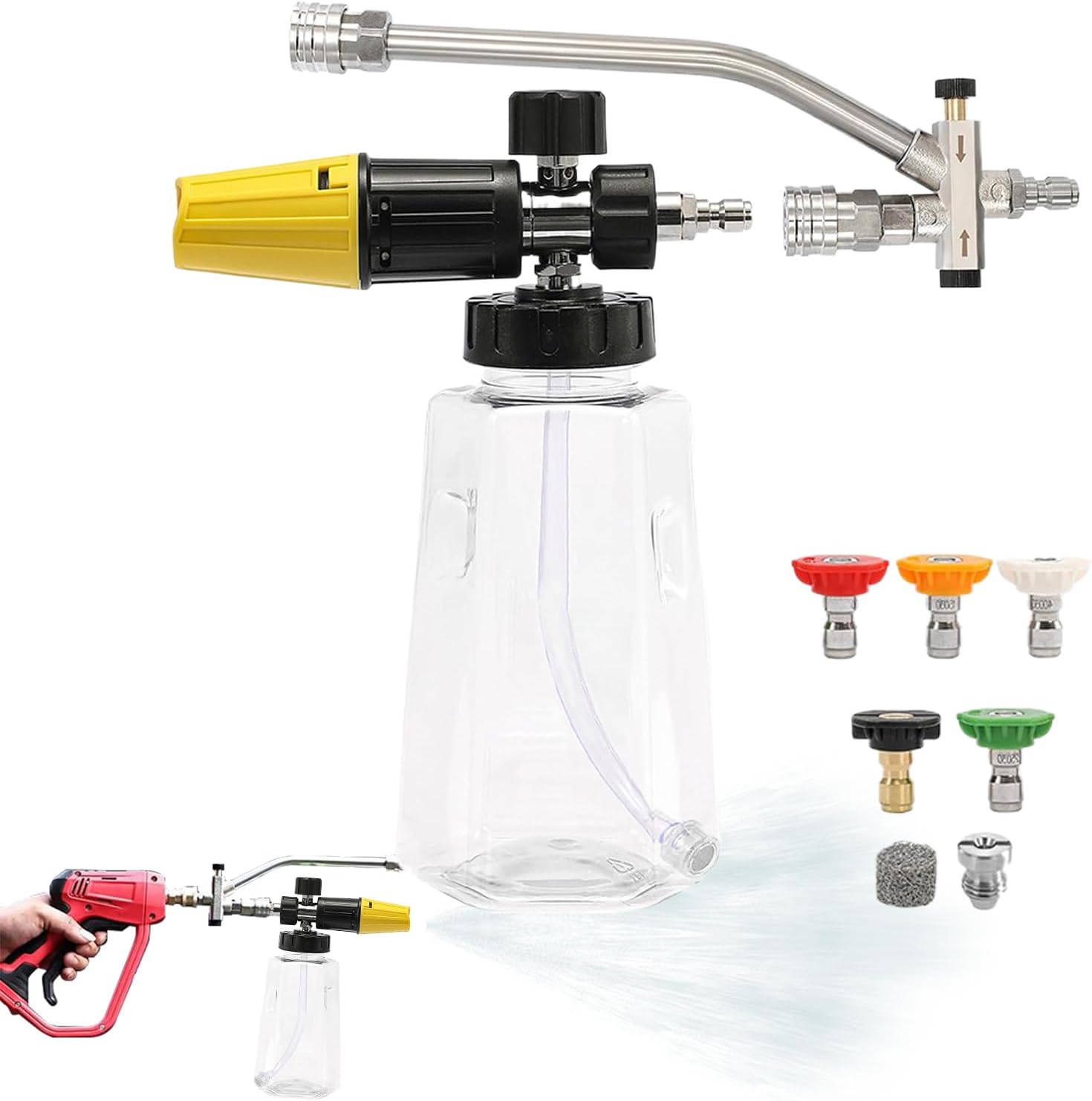 Onuuzivl 泡洗用スプレーノズル | 高圧洗浄機用 フォームガン,5種類ノズル・高速接続機能付 人間工学設計 1000ml 農