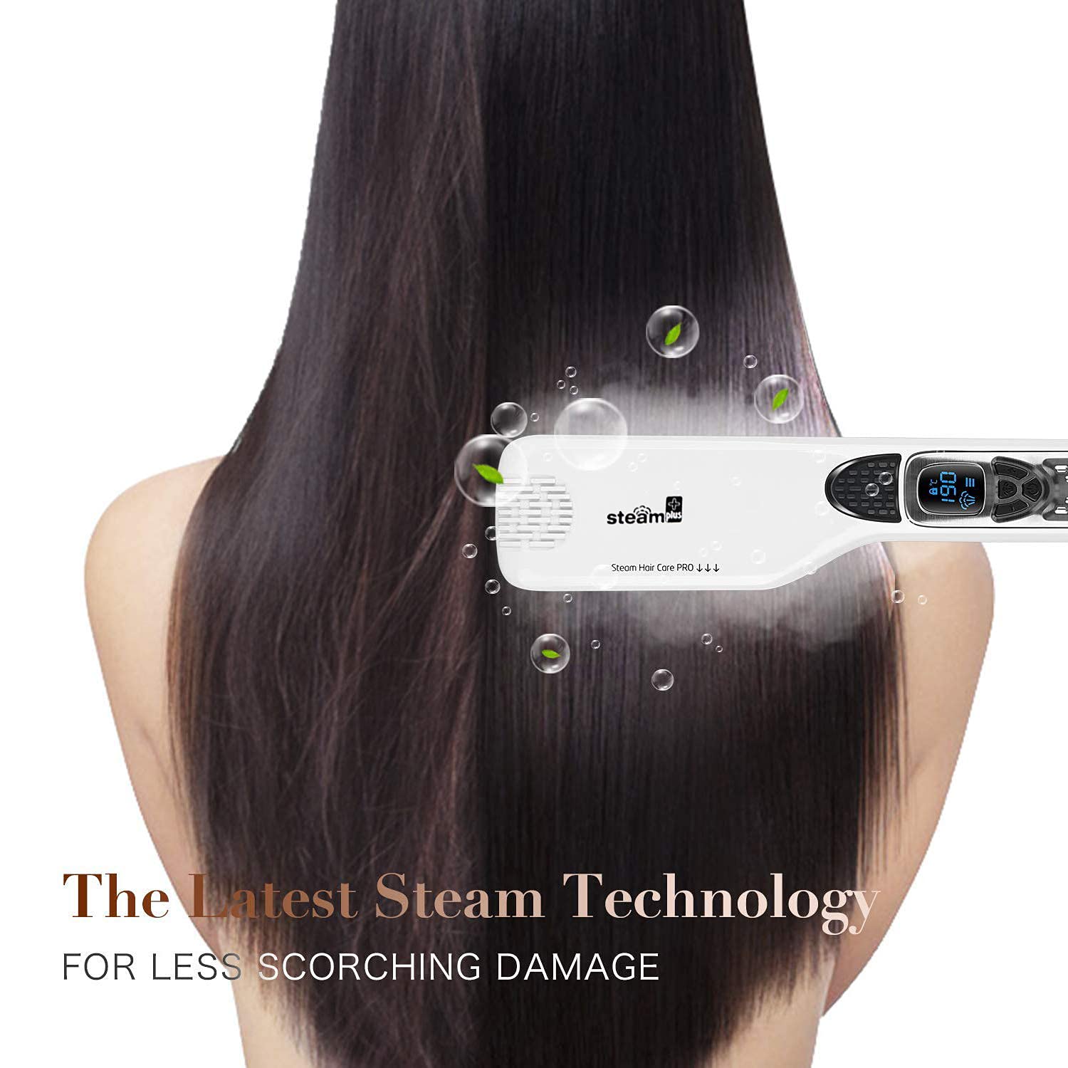 Hair Straightener with Steam,Salon Professional Nano Titanium Ceramic Steam Flat Iron with Removable Comb+Digital LCD+5 Level Adjustable Temperature+Auto Temperature Lock (White)