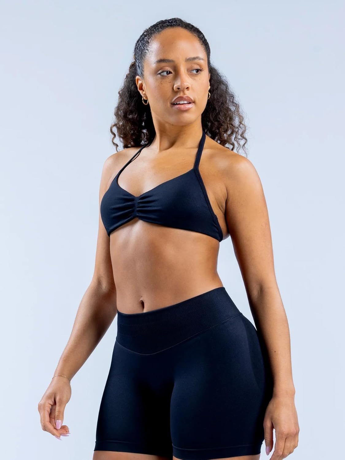 Workout Sets for Women 2 Piece Seamless Halter Sports Bra Butt Lifting Impact Shorts Gym Yoga Active Outfits - Image 2