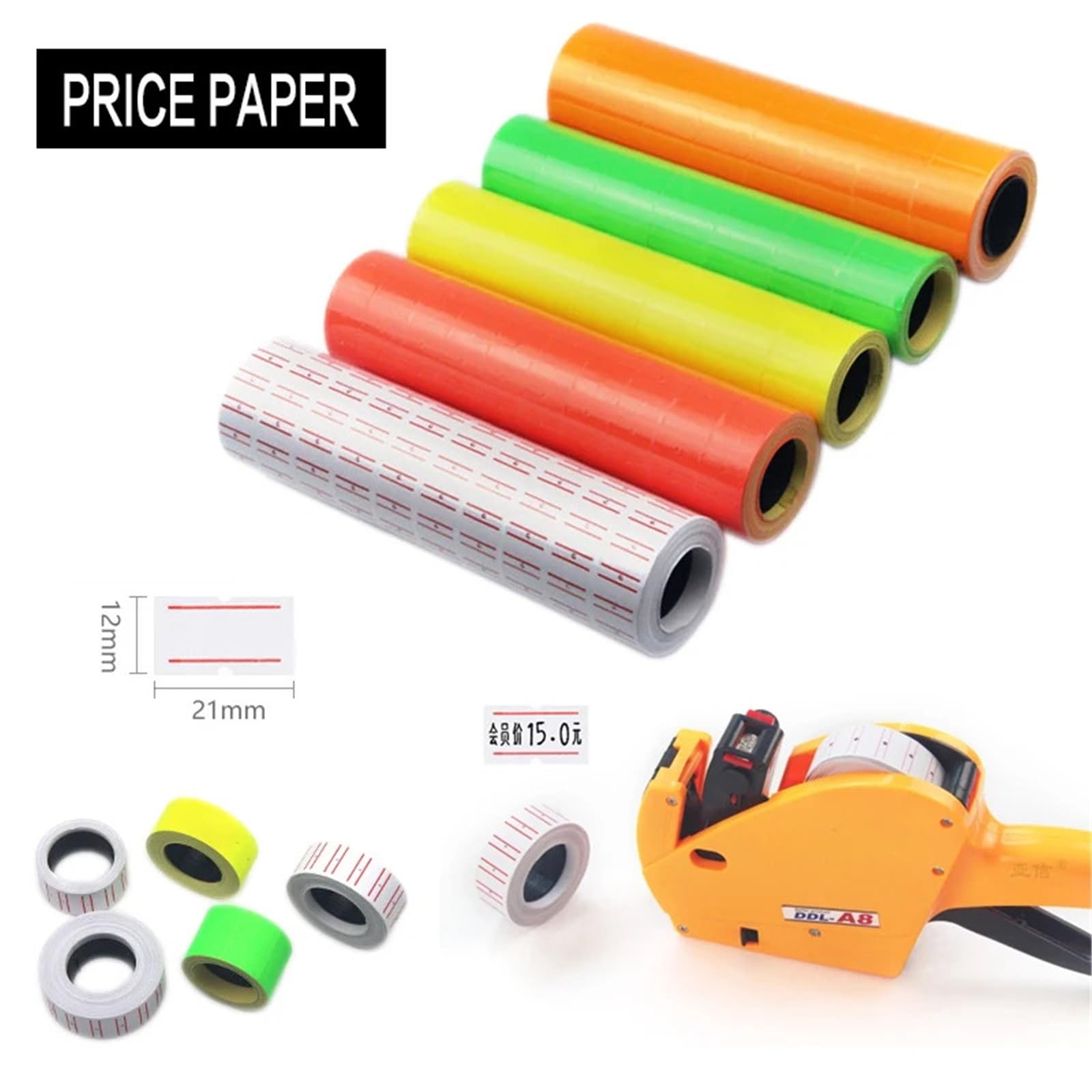 Lot de 30 rouleaux d'étiquettes de prix pour pistolet MX-5500 - 21 x 12 mm - Rouge