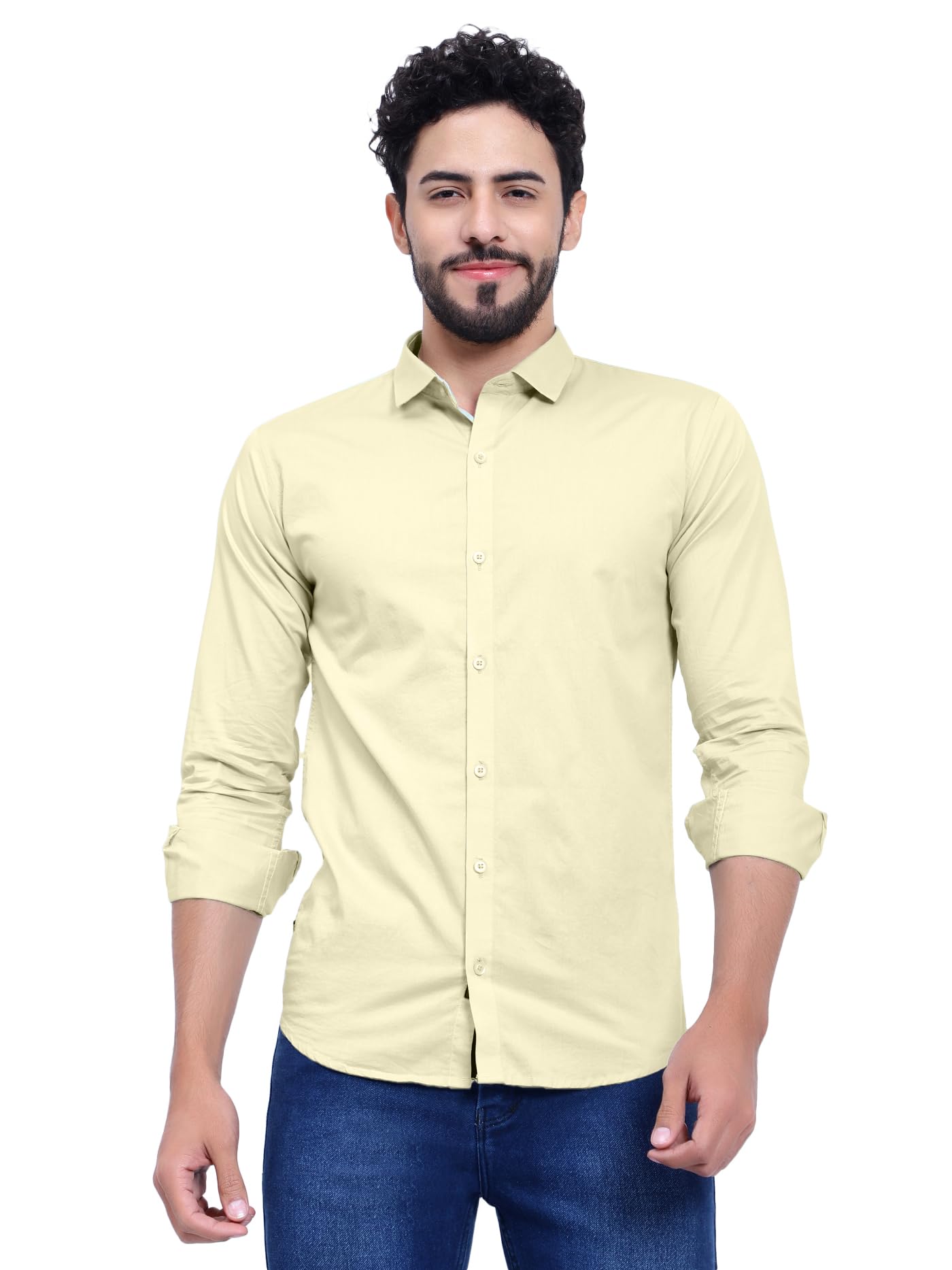 FILO HEVISMen's Regular Fit Paper Cotton Solid Casual Shirt with Full Sleeves
