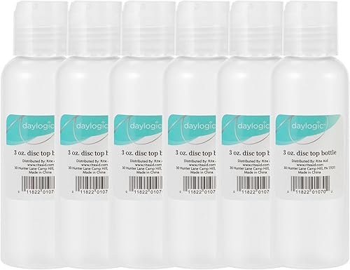 Daylogic Botella de disco, contenedor para champú, acondicionador y loción, transparente, botellas de plástico, tapa superior de disco, recargable y