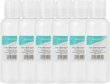 Daylogic Disc Bottle, Container For Shampoo, Conditioner, Lotion, Clear, Plastic Bottles, Disc Top Cap, Refillable & Reusable, TSA Approved, Travel-Friendly & Multipurpose, 3 oz., 1 Count