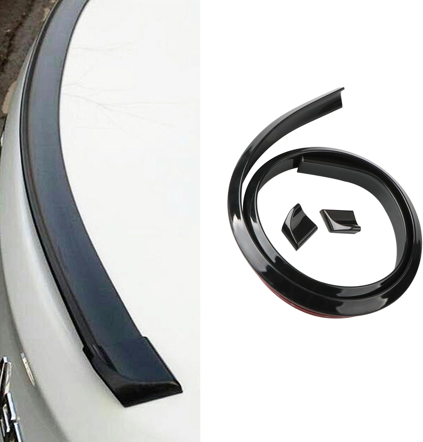 Car Rear Spoiler Roof Lip Kit, 4.9Ft Trunk Spoiler Trim Strip, Universal 3D Rubber Punch-Free Roof Spoiler Wing Sticker for Car Decorations, Automotive Exterior Accessories (Black)