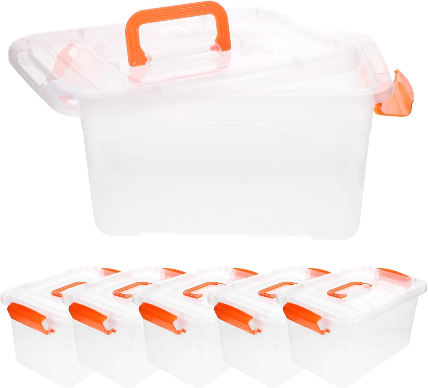 Cabilock 6pcs Transparent Storage Bins Clear Storage Containers Handles Portable Boxes for Organization