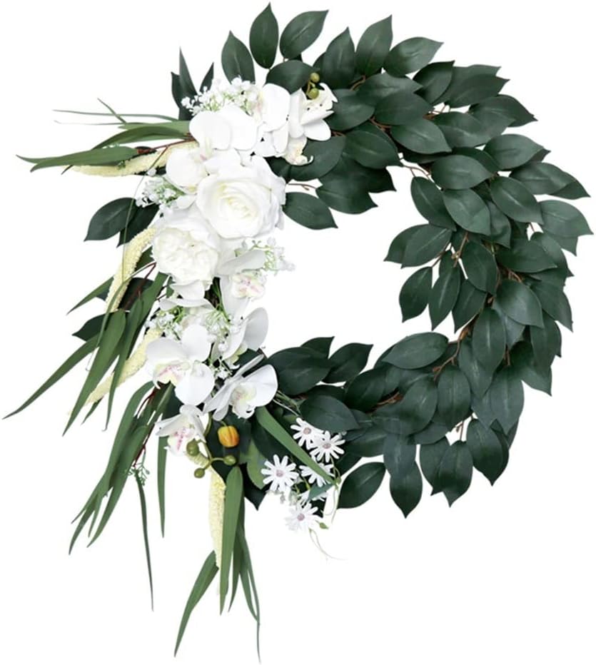 Simulated Orchid Ficus Leaf Wreath Home Door Decoration Wall Hanging Wreath