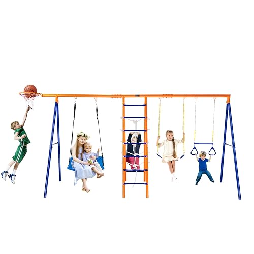 VEVOR 6 en 1 Juego de Columpios para Patio Trasero con 2 Columpios, Barra Trapecio, Escalera de Escalada