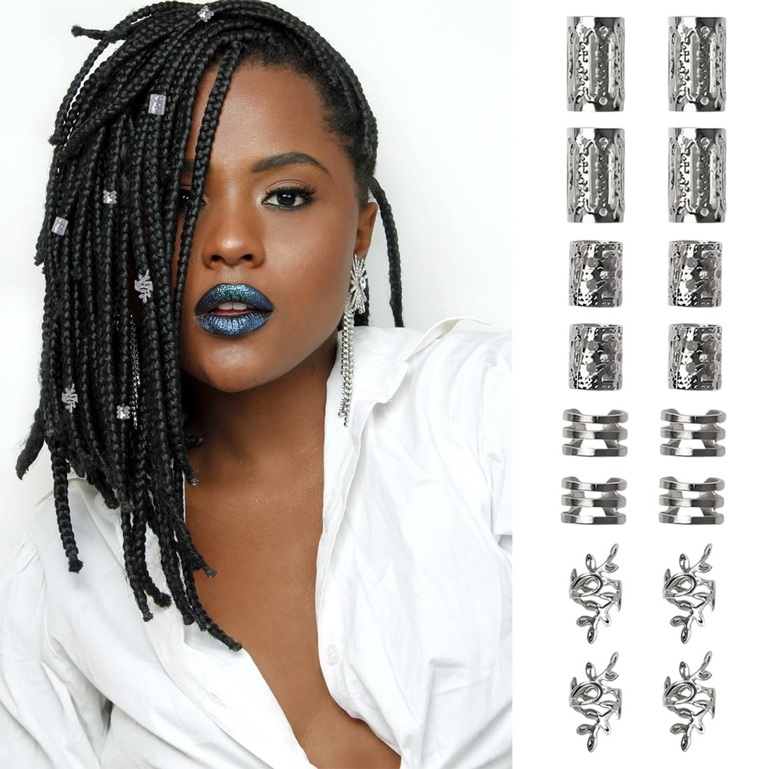 Pinces à Cheveux Dorées Tresses Carrées Accessoires de Dreadlocks Perles pour Cheveux Breloques Tresses pour Femmes Bijoux de Cheveux Bobines Métalliques Anneaux Manchettes de Tresse