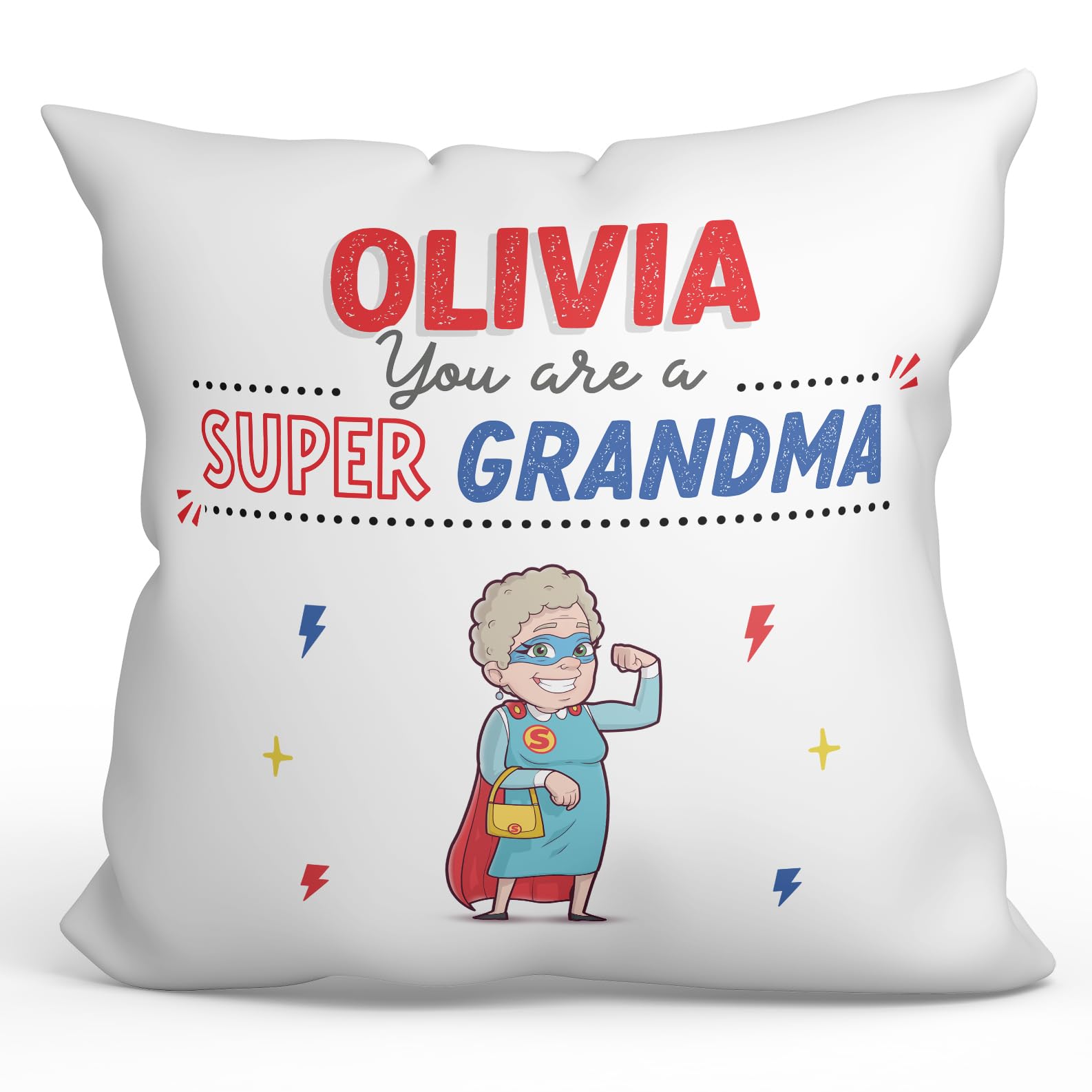 MUGFFINS Personalised Cushion for GRANDMOTHER/GRANDMA Padding included - in English - You are Super! - Funny custom gift - Pillow: cover and filling 15.7x15.7 inches