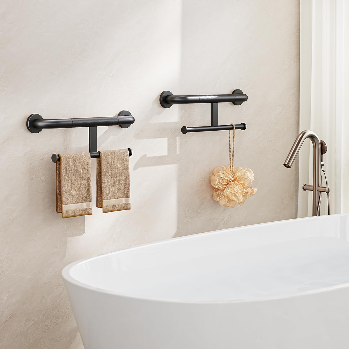FANHAO Duschgriff und Toilettenpapierhalter für Zwei Rollen, 2-in-1-Sicherheits-Haltegriff, wandmontierter Badezimmer-Haltegriff aus Edelstahl für Senioren und Menschen mit Behinderung, 45.5cm