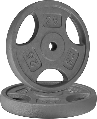 Miniatura 11 de Yes4All Placas de peso de agarre estándar de 1 pulgada, hierro fundido con varios tamaños de 2.5 libras a 35 libras para entrenamiento de fuerza, E.
