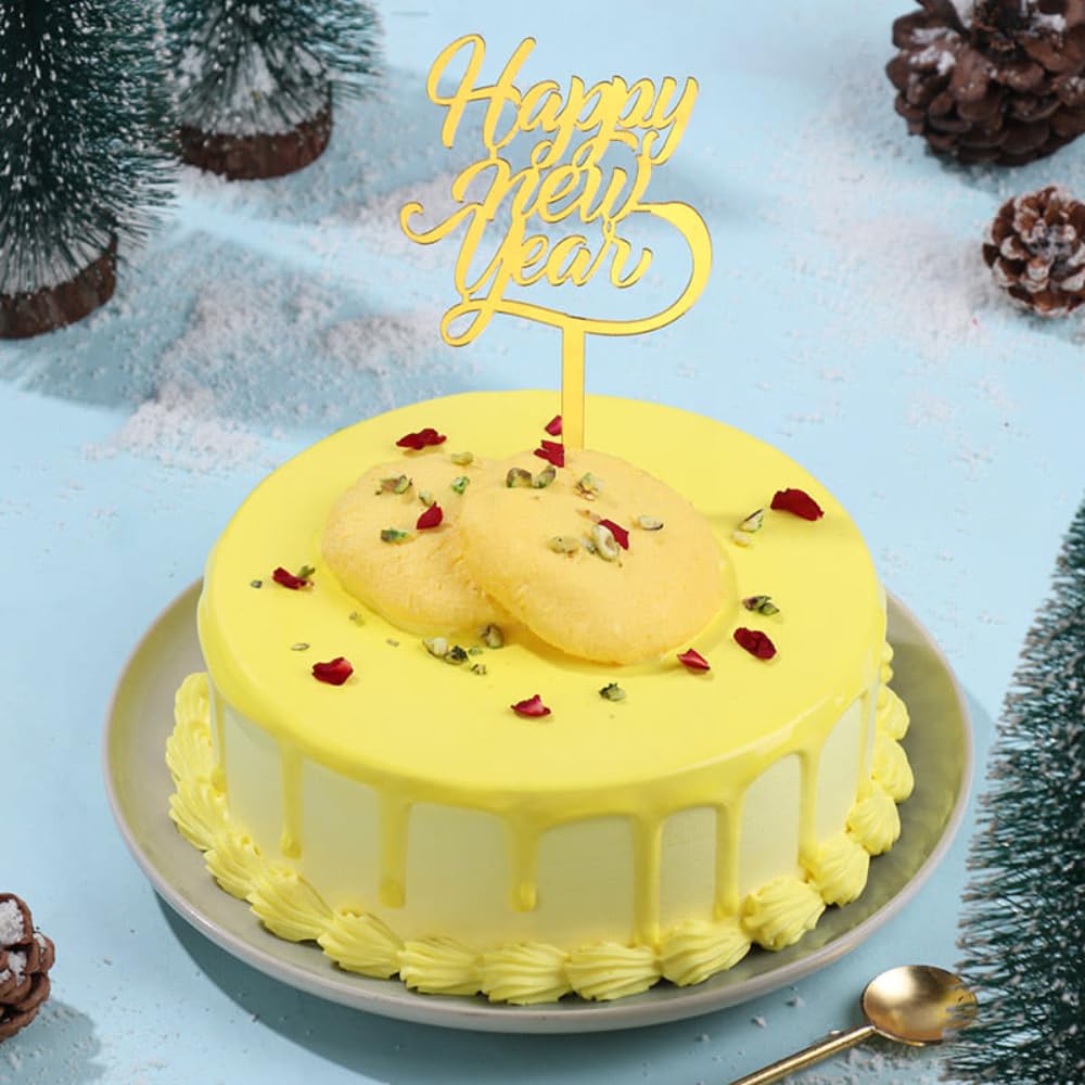 FlowerAura Premium New Year Special Fresh Yummy 0.5Kg Eggless Rasmalai Pista Cake With Topper | Cake For 2026 Celebration, New Years's Eve, Desserts, Parties & Social Gatherings (Same Day Delivery)-image-14
