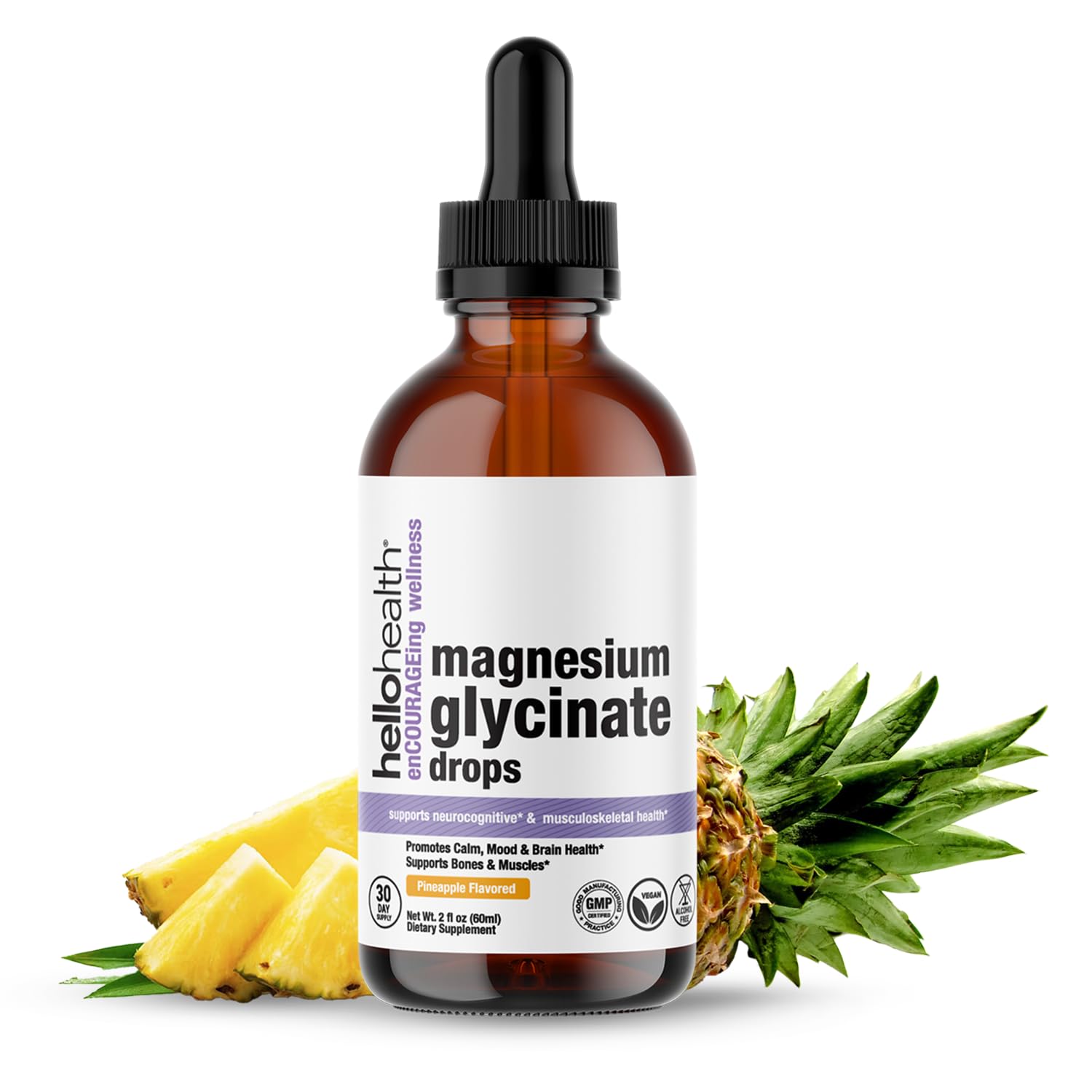 Kids Magnesium Drops Magnesium Supplement Glycinate Liquid for Women, Men & Kids – magnesio Bisglycinate 100 mg for Natural Calm, Muscle Recovery – Liquid Vitamins (30 Days) Pineapple Flavour
