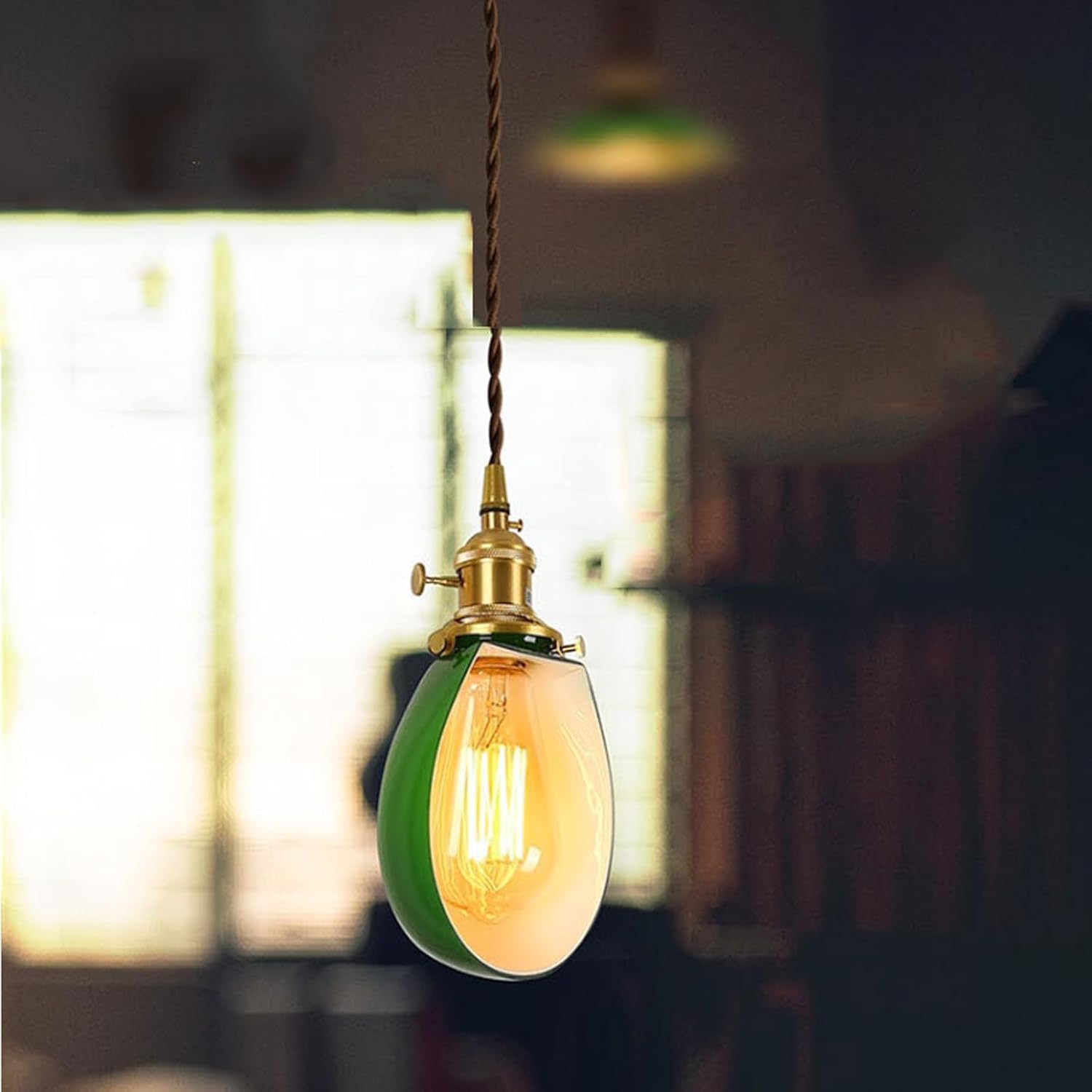 Lámpara de araña de Cristal Verde Esmeralda de Estilo Industrial Retro, lámpara de latón japonés, Cables Colgantes Ajustables de bajo Consumo, Oficina, Comedor, lámparas de Estudio