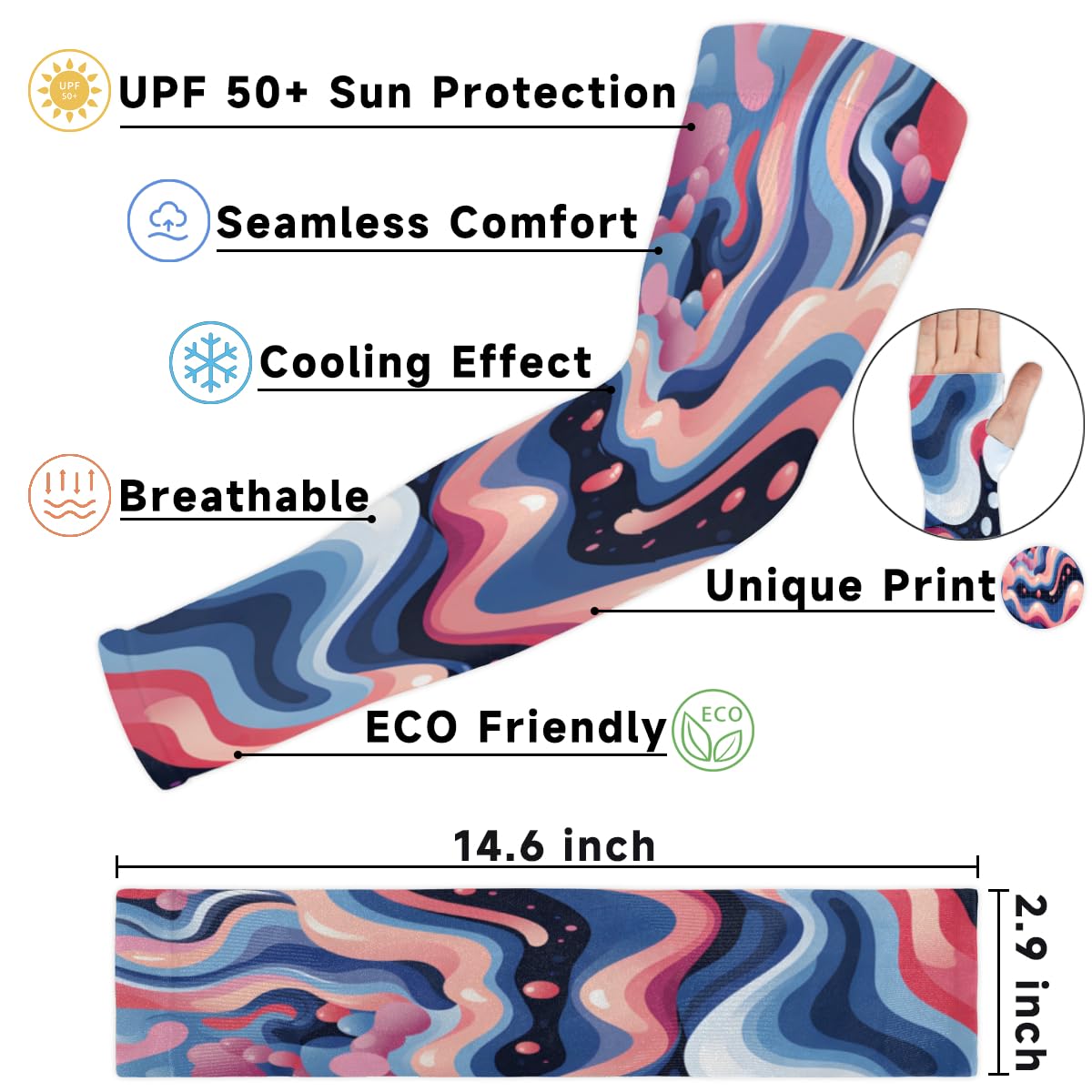 Eativisa Gardening Sleeves for Women Men Arm Sleeves Curve Geometric Abstract Anti-Slip Defense Sun Protection Sleeves Breathable UV Cooling Farmer Sleeves Cover Arms for Sport Outdoor Running