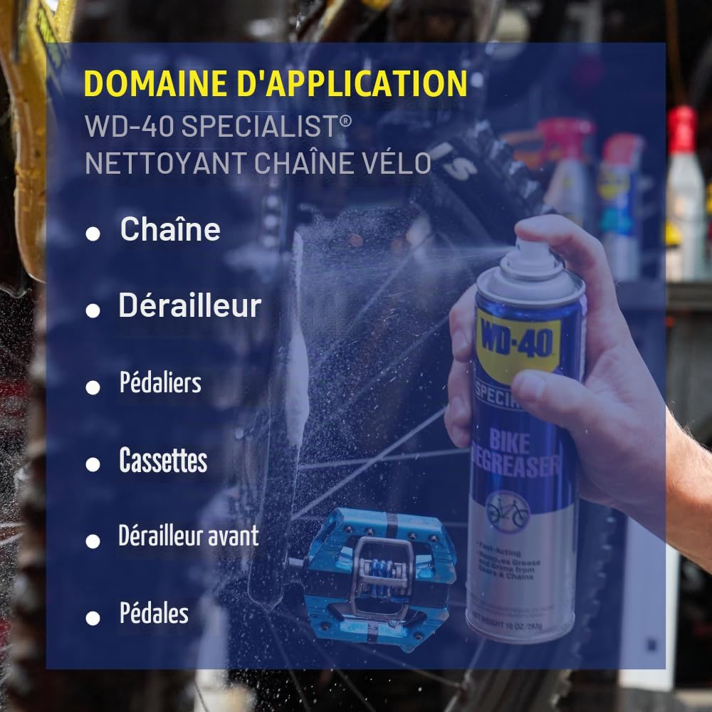 WD-40 Specialist Kit d'entretien complet pour vélo 3 pièces avec spray pour chaîne et nettoyant pour chaîne