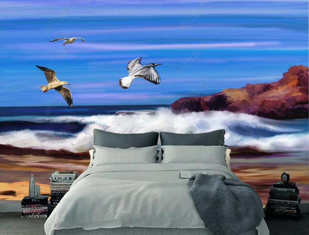 Papier peint intisse paysage marin pour masquer un mur abime et decorer un salon