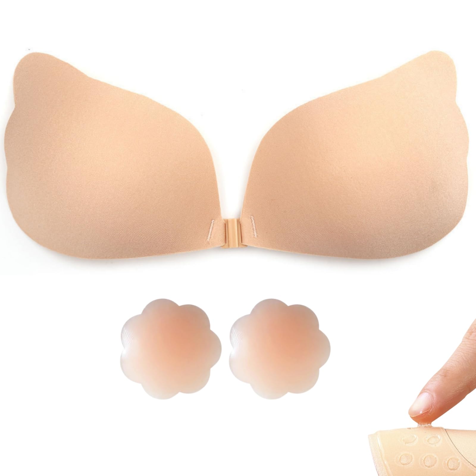ETRSAIRL Klebe BH Push Up mit Nippelpads Trägerloser Rückenfrei für Aalle Rückenfreies Kleid Rückenfreier, Wiederverwendbare Unsichtbar Sticky Bra Große Brust Nipple Cover