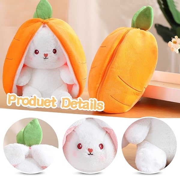 Zaloife Peluche Lapin Jouet Jaune, 24cm Carottes Lapin Feature Plush Peluche Poupée en Peluche, Lapin de Pâques Figurine en Peluche Cadeau pour Enfants - 3