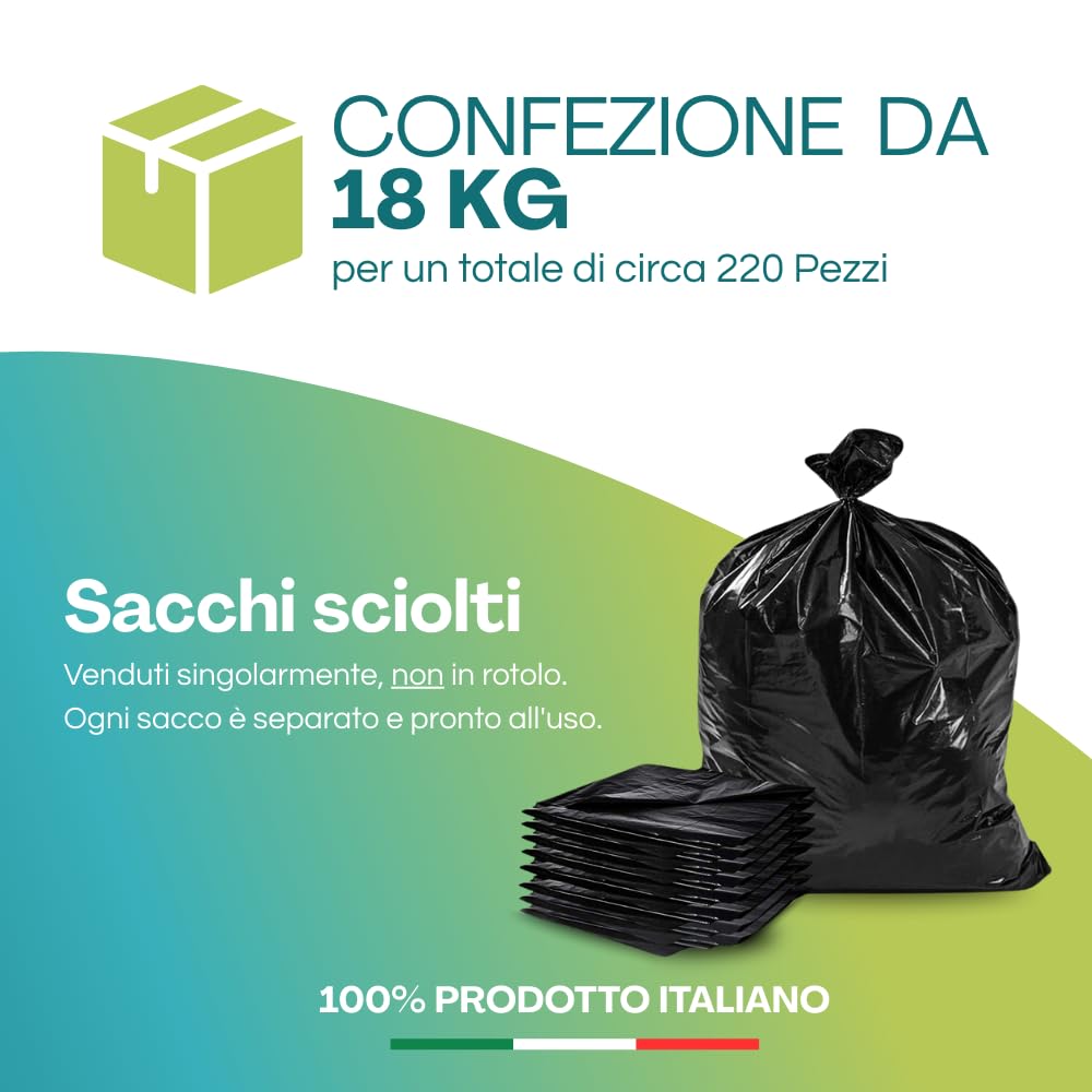 Virsus Sacchi Neri per Spazzatura Ultra Resistenti 55x65 Alto Spessore 18kg -Sciolti- Sacchi Resistenti - M