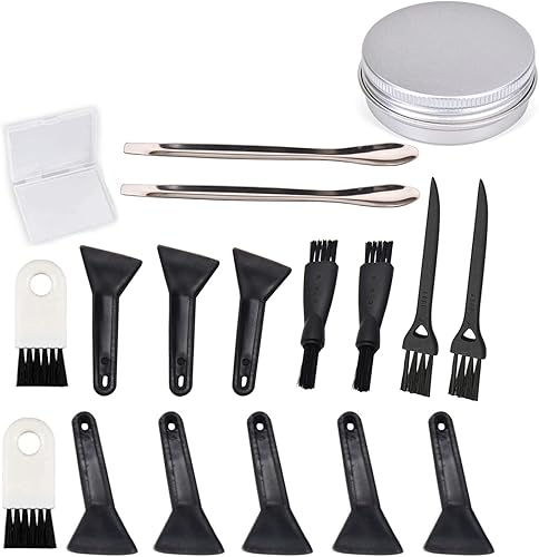 Kits de raspadores negros para amoladora, el kit de limpieza de especias incluye 8 raspadores, 6 cepillos, 2 cucharas de metal y un tarro de