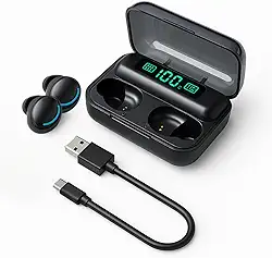 Fone de Ouvido Bluetooth 5.3 TWS Sem Fio com Estojo de Carregamento,Função power bank e Display LED de Bateria - Som Estéreo, À Prova d'Água, Compatível com Android e iOS