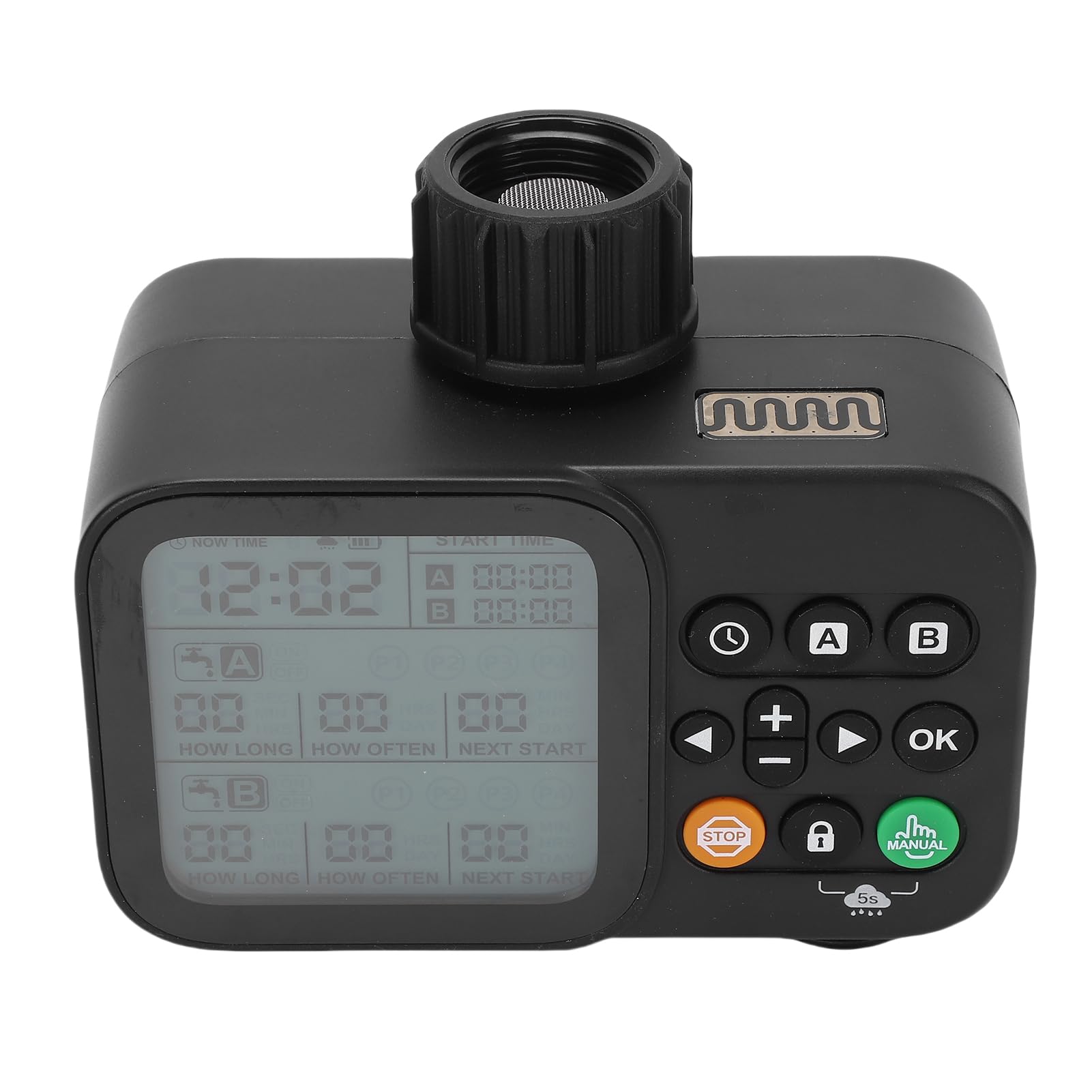 Temporizzatore per Irrigazione a 2 Zone, Controller Automatico Programmabile per Irrigazione, Timer per Tubo di con Ritardo Pioggia, Display LCD per Cortili da Giardino, Prato