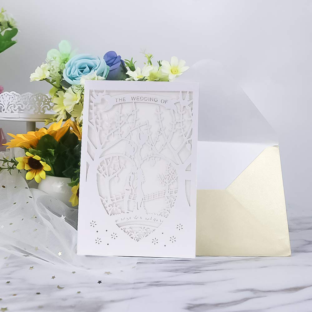 Amazon.com: Laser Cut Printable Wedding Invitation Kits - 25pcs 4.7'' x 7''  White Love Tree Wedding Invitations Cards with Printable Paper and  Envelopes for Engagement Marriage Bridal Shower Anniversary : Home &