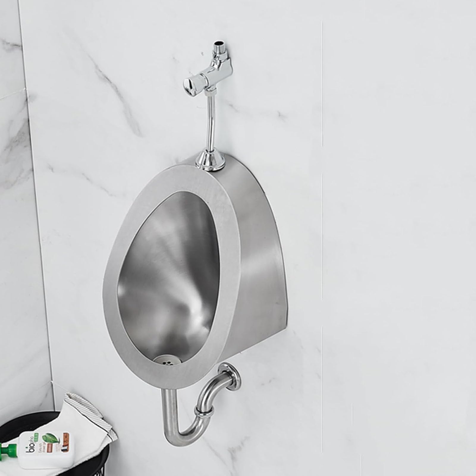 Orinatoio manuale in acciaio inox con valvola F, facile da pulire, per famiglie, hotel, scuole, servizi igienici pubblici, argento E h