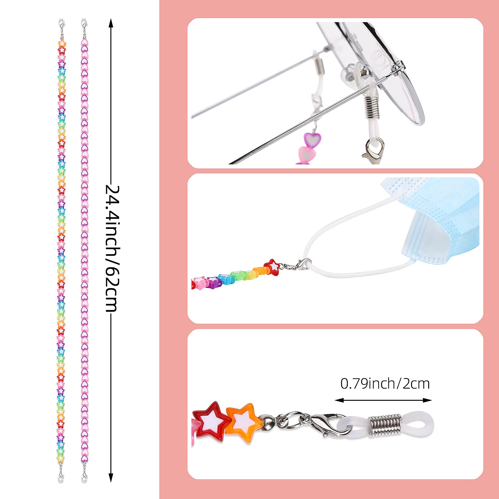 Hifot Laccio Occhiali Bambini 2 Pezzi,Cinturino Catena Occhiali Sole Perline Catenine cordini per Sport, Catene Occhiali per Bambini