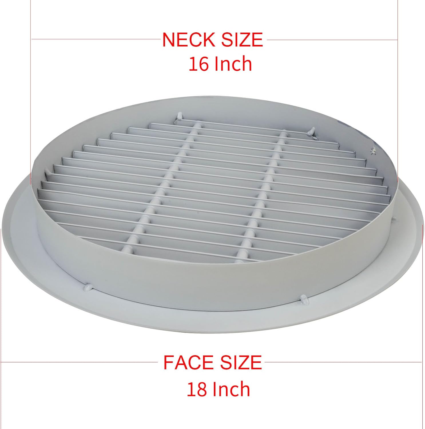 Round Ceiling Diffuser for Bathroom Kitchen Garage Duct Ventilation Use for Ceiling & Walls HVAC White Gable Grille Aluminium Register Circular Outlet Roofing Soffit Vent (16 Inch Neck Size)