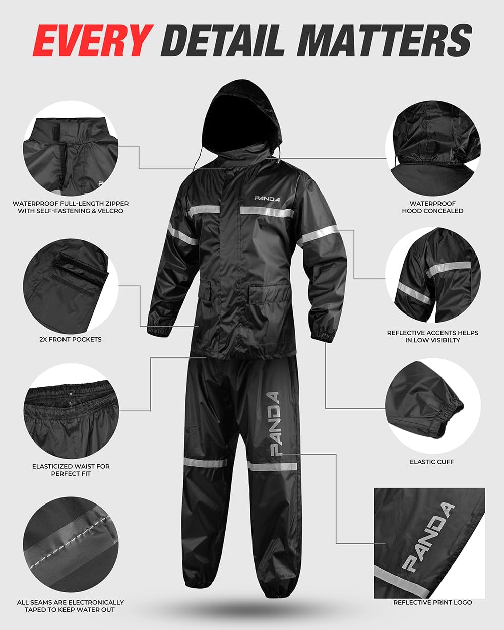 Motorcycle Rain Suits for Men & Women All Weather 2 Pieces Outdoors Waterproof Fishing Hiking Reflective Biker Windproof Suit - Image 3