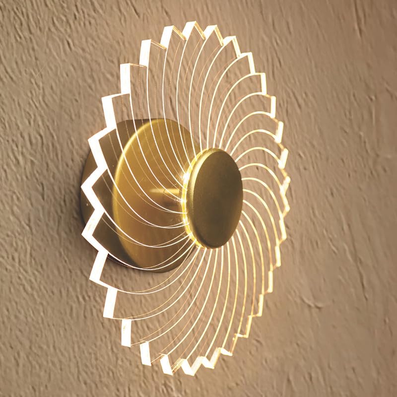 Image of Luxury Spiral Pattern 3-in-1 LED Wall Lamp for Living Room & Bedroom | Fancy Wall Light for Home Decoration, Hallway & Indoor Ambient Lighting (Golden Finish)