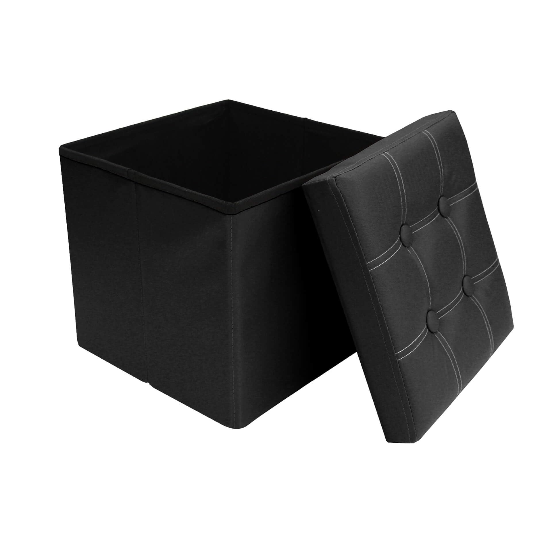Rebecca Mobili Pouf Cubo Nero, pouff poggiapiedi, Sgabello da Camera Salotto, Finta Pelle - Misure 30 x 30 x 30 cm (HxLxP) - Art. RE4257
