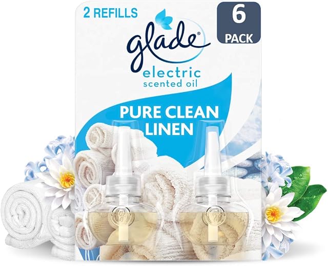 Glade Plug in Air Freshener Refill, Electric Scented Oil Room Air Freshener, Clean Linen, Pack of 6 Duos (12 x 20ml), Packaging May Vary
