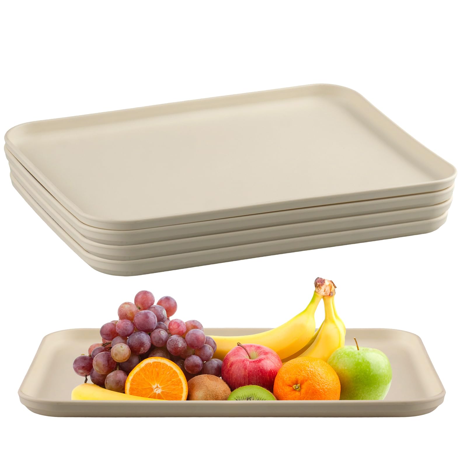 imposyu 4 Pieces Serving Tray Rectangular Serving Trays Plastic Serving Lap Trays 30.5 x 22 x 1.5 cm for Kitchens, Restaurants, Cafes, Hotels