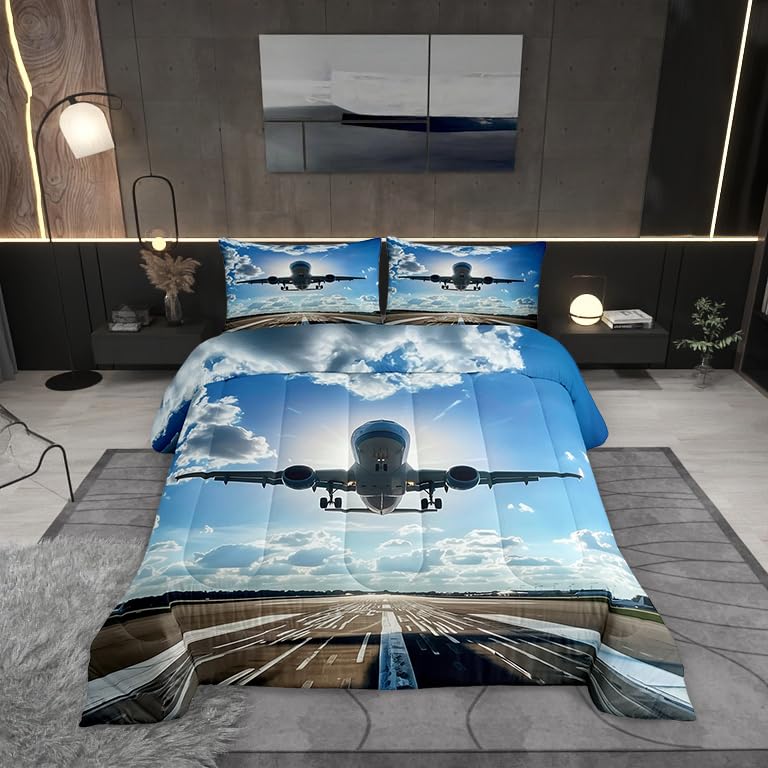 Linge de lit avion photographie vintage pour grand lit double, pack avec taies d'oreiller