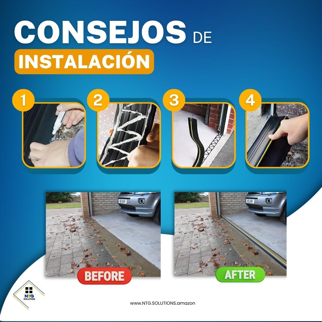 Burlete Puerta Garaje 3MTS con Junta de Garaje Umbral EPDM y KIT Goma Puerta Garaje, incluye adhesivo para fijación al suelo, ideal para puertas basculantes, seccionales o abatibles