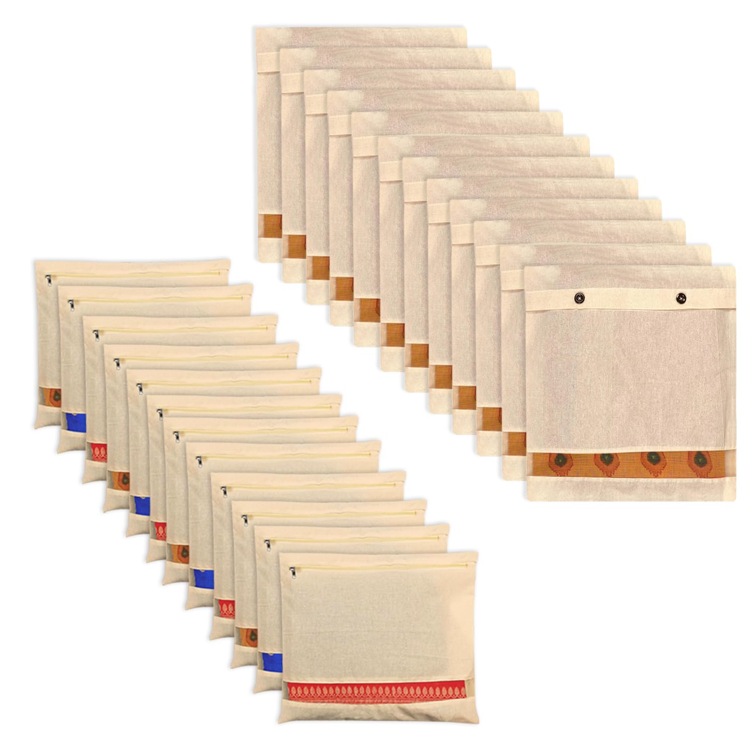 Kuber Industries Sari-Taschen-Kombi-Set | Kleiderschrank-Organizer aus Baumwolle | Kleidertaschen zur Aufbewahrung | Netzfenster Saree-Taschen Set | Einzelverpackung Saree-Abdeckung | 24 Stück | Creme